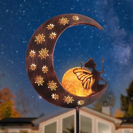 TERESA'S Collections Garden Decor for Outside,Moon Fairy Garden Accessories for Outdoor Decor, 39'' Solar Lights for Yard Decorations Outdoor, Metal Yard Stakes for Lawn Patio Porch Gifts for Mom