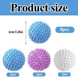 8 Pcs Washing Machine Balls, Dryer Balls for Laundry UK, Laundry Balls, Washing Balls,Tumble Dryer Balls | Reusable Soft Drying Balls for Tumble Dryer (Large Size White*2, Blue*3, Purple*3)
