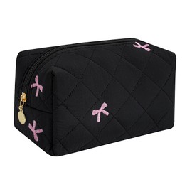 HHQQWZ Makeup Bag Travel Cosmetic Bag for Women Girls, Zipper Make Up Pouch, Floral Flowers Toiletry Organizer Makeup, Portable Storage Cosmetic Travel Cloth Bag, C5 Black