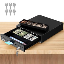 Beelta 13" Cash Rigister Drawer for Small Business, 4 Bill/5 Coin with Check Slot, Steel Construction, Works with POS (Includes Keys & RJ11/12Cable) - BK1313E