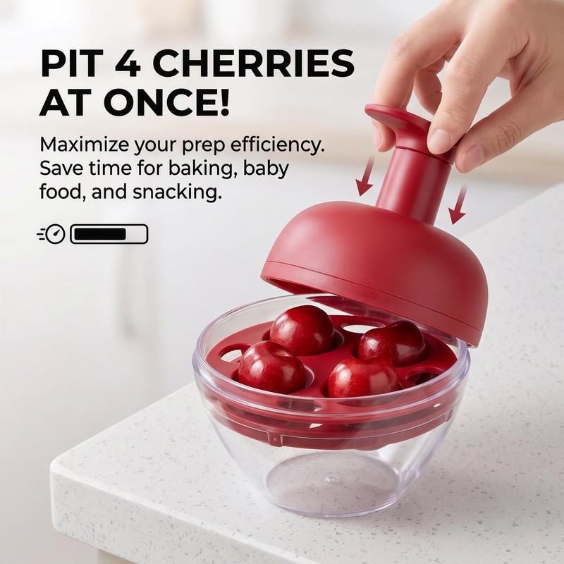 4-Cherry Pitter Tool, Easy Press Cherry and Olive Pit Remover