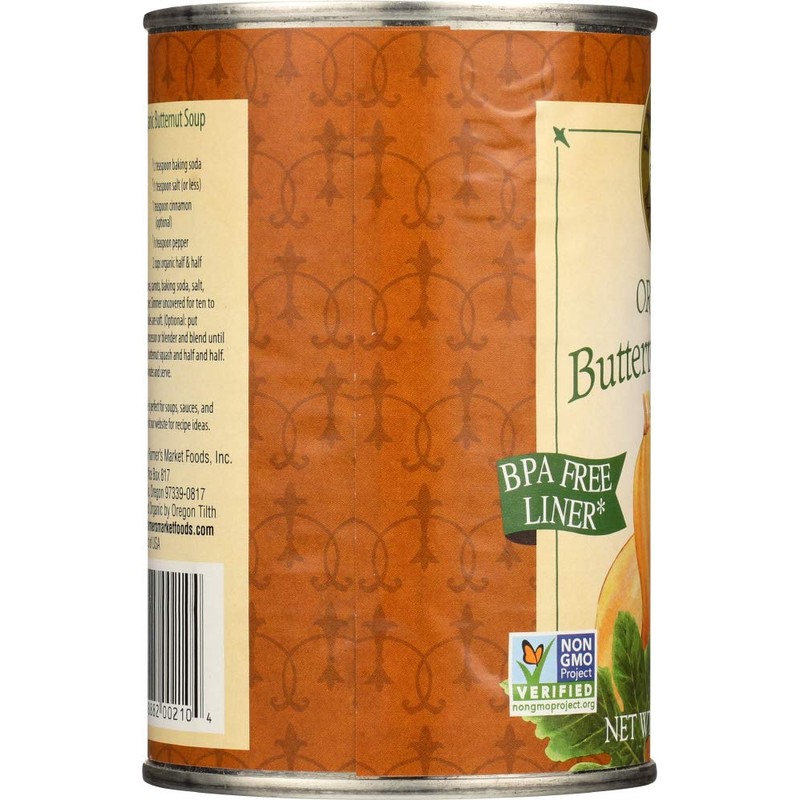 Farmer's Market Organic Canned Butternut Squash Puree, 15 Ounce (Pack