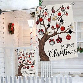 DECORLUXES Merry Christmas House Flag 28x40 Double Sided, Winter Festive Holiday Yard Outdoor Decorative (1 Garden FLag+ 1 House Flag)