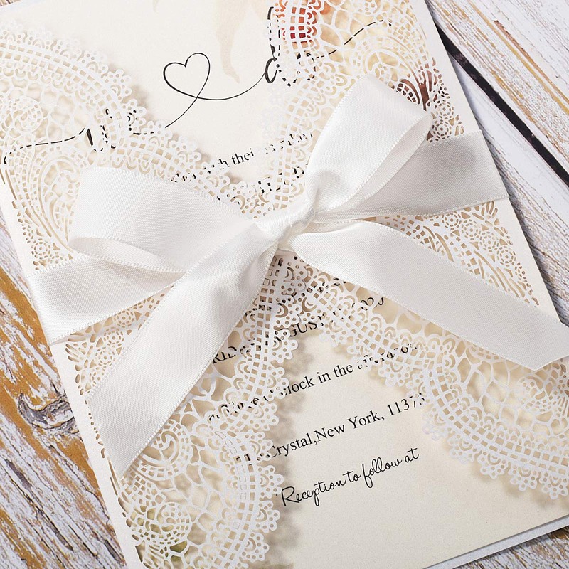 KUCHYNEE 5.12x7.28 Inch 50PCS Blank White Wedding Invitations Kit Laser