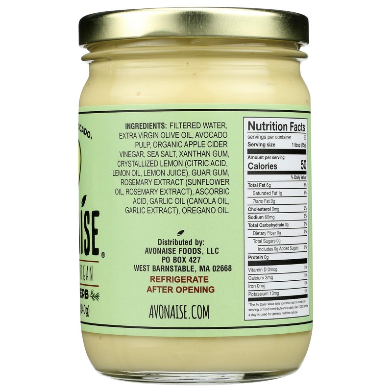 AVONAISE Savory Herb Vegan Avocado Mayonnaise, 12 OZ