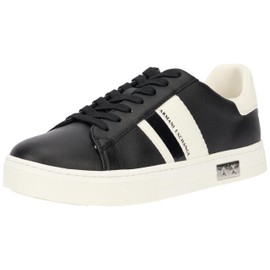 Armani Exchange Women's Cup Sole Mina, Back Tab with and Metal Logo Detail on Side Trainers, Black + Off White, 41 EU, Black Off White