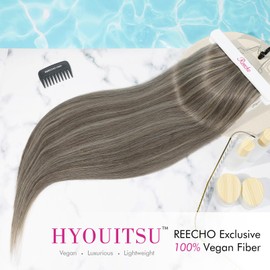 REECHO 28" Straight Long 4 PCS Set Thick Clip in on Hair Extensions - Ash Brown with Platinum Blonde Highlights