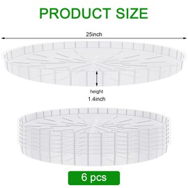 DoubleFill 6 Pcs 25 Inch Plant Saucer Large Clear Plastic Flower Plant Trays Heavy Duty Round Water Catcher for Pots Indoors Outdoor Garden