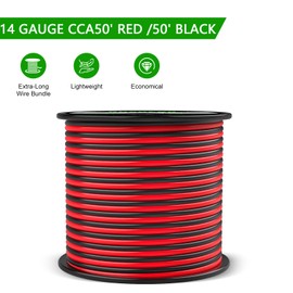 GOSDENG 14 Gauge Wire, 50FT, 2 Conductor Red & Black PVC Cable, 14AWG Copper Clad Aluminum Extension Cord for Speaker, LED, Car Wire, Automotive 12V/24V DC