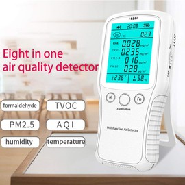 Air Quality Monitor, Home Air Quality Monitor, LCD Display, Multifunction Indoor Air Quality Monitor for PM2.5, PM10, HCHO, TVOC, CO2