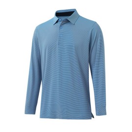 YAMXDM Mens Golf Shirts Moisture Wicking Long Sleeve Collared Business Casual Stylish Striped Tennis Polo Shirts for Men Royal Blue Stripe XL