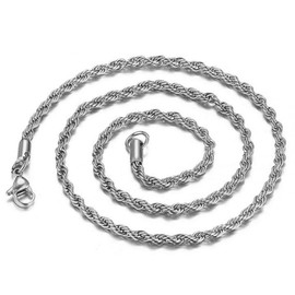 SINLEO Stainless Steel Twist Rope Chain Necklace for Men Women 2-6mm, 16-32 inches Silver Black Gold, Metal, No Gemstone