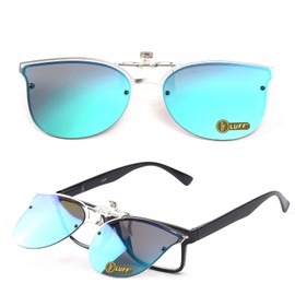 LUFF Reversible Polarised Clip Sunglasses, Women's Fashion Cat Eye Vintage Outdoor Sunglasses Clips for Glasses for Women, hellgrün