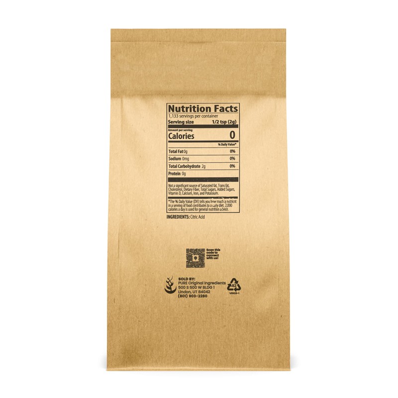 Pure Original Ingredients Citric Acid (5 lb.), Eco-Friendly Packaging, Natural,