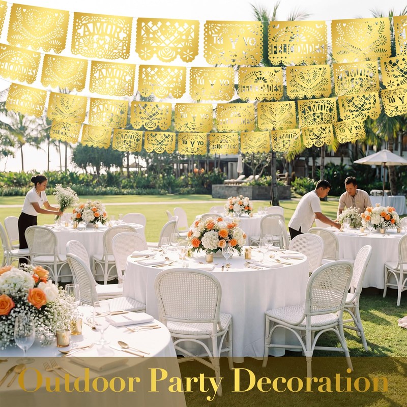 6 Pack Papel Picado Wedding Banner Gold, 120 ft Plastic