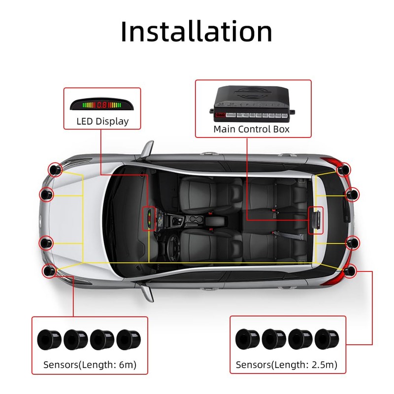 Parking Aid with 8 Front Rear Parking Sensors with Buzzer