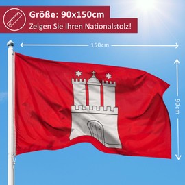 PHENO FLAGS Hamburg Flag 90 x 150 cm - Weatherproof Flag with Brass Eyelets, 100% Polyester, Robust Double Stitching and in Vibrant Colours - Ideal for Flag Lovers