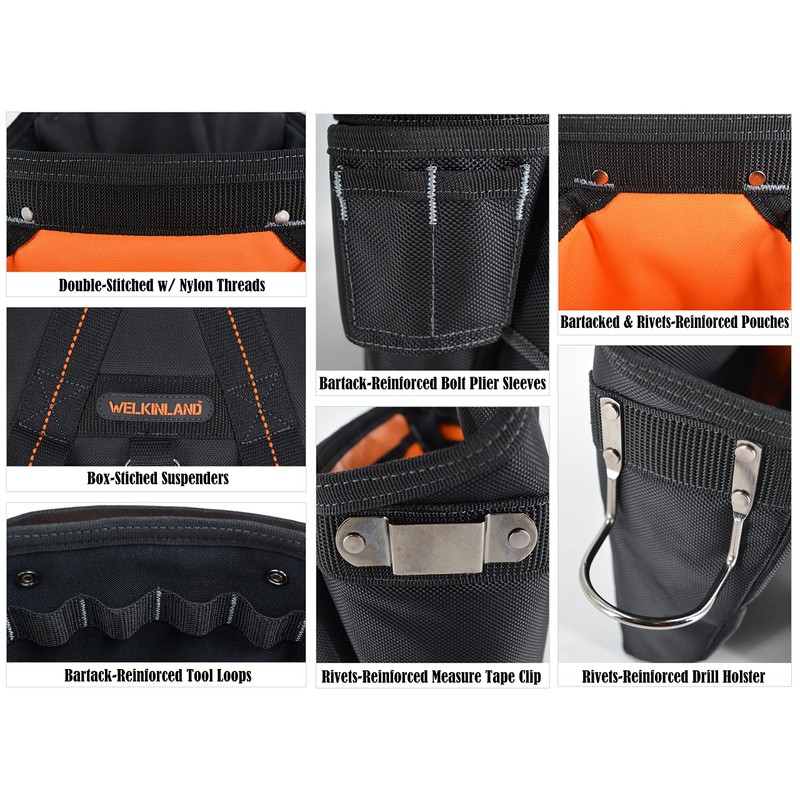 WELKINLAND 39Pockets Tool Belts for Men with Suspenders, 4" Padded