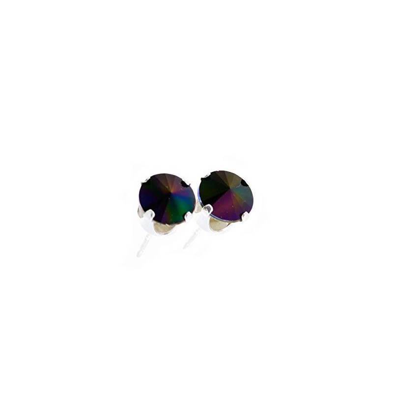 pewterhooter Women's Sterling Silver Sparkling Rainbow Black Stud Earrings