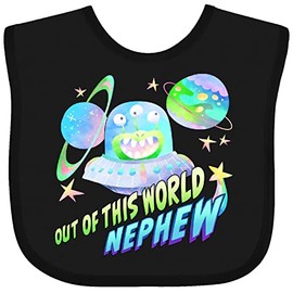 inktastic Out Of This World Nephew Cute Alien in Outer Space Baby Bib Black 41d76