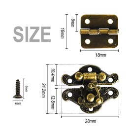 24Pcs Antique Small Box Hinges 12Pcs Antique Latch Hook Hasp Jewelry Box Hinges and Latches for DIY Jewelry Box