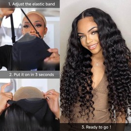 Wear and Go Glueless Wigs Human Hair Pre Plucked Pre Cut 26 Inch Deep Wave 5x5 HD Lace Closure Wigs Human Hair 200 Density with Baby Hair Deep Curly Wig for Black Women