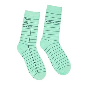 Out of Print Library Card Mint Green Socks Unisex Small