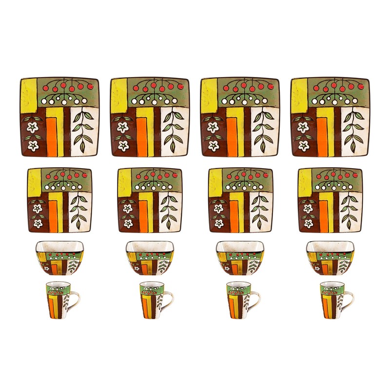 HomeVss, Stoneware Artisan Hand Painted Spring Garden, 16pc Reactive Glaze