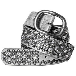 Caspar GU263 Women's Vintage Belt with Rhinestones and Rivets, metallic silver