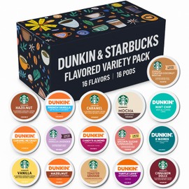 Dunkin & Starbucks Flavored Coffee Pods Variety Pack – 16 Unique Flavors – Flavored K Cups Sampler – K Cups Coffee Variety Pack – Compatible with Keurigs Brewers in Unisex Gift Box (30, 30 Count Pack)