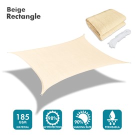 KANAGAWA 14'X22' Cream Custom Size Sun Shade Sail Rectangle 185GMS KW-S02 Permeable UV Block Fabric Durable Outdoor (Customized Available)