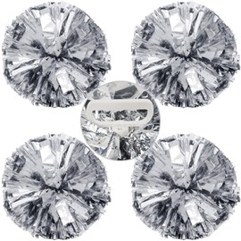 Hooshing 4PCS Silver Pom Poms Cheerleading with Handle Cheer Pom Poms for Sports Team Spirit Performance