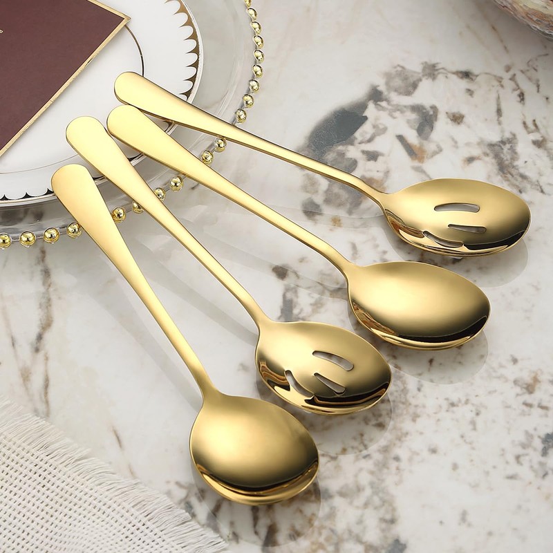 Gold Serving Spoons 8 Pieces, ReaNea Stainless Steel Serving Utensils