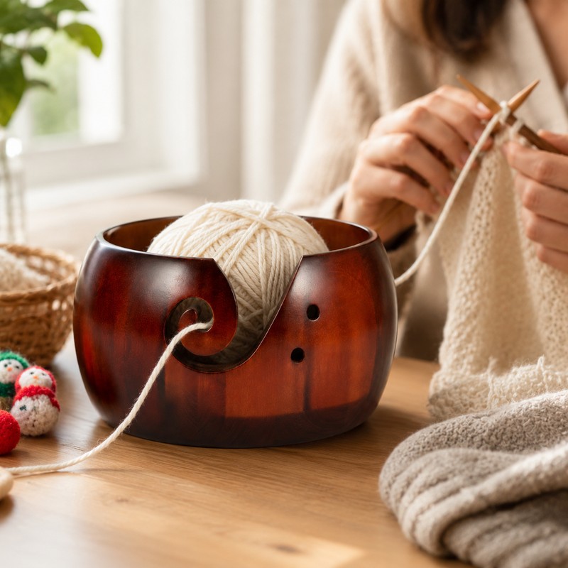 Wooden Yarn Bowl for Knitting & Crochet - Smooth Pine