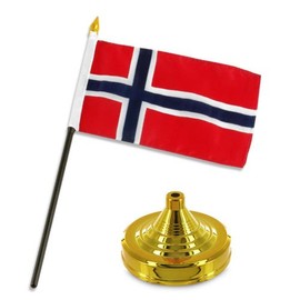 RFCO Moon Knives Norway Norwegian Flag 4''x6'' Desk Set Table Stick Gold Base - Party Decorations Supplies for Parades - Prime Outside, Garden, Men Cave Decor Flag