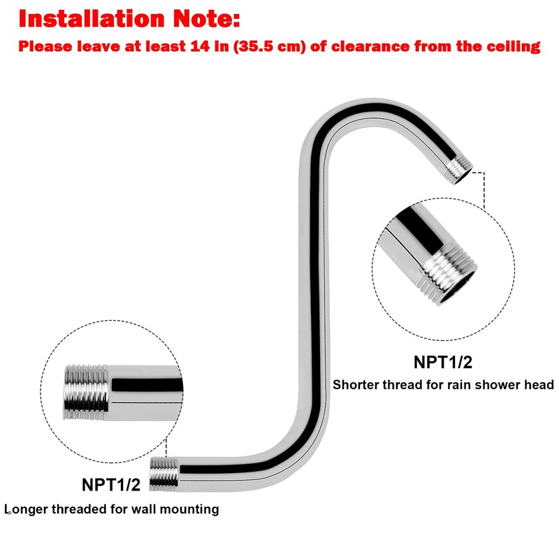 NearMoon S Shaped Shower Head Riser Arm, Shower Extender Arm