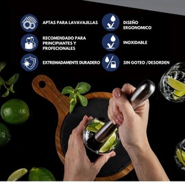 U Chef Mezclador de Bebidas de Acero Inoxidable de 10 Pulgadas para Cócteles, Muddler para Cócteles, Machacador de Cócteles, Juego Profesional de Coctelería para Mojitos, Margaritas etc.