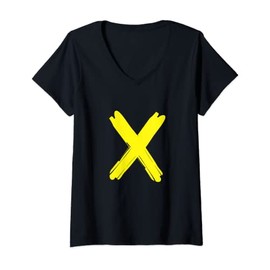 Womens Creative Bold Yellow Letter X - Design Alphabet - Marker V-Neck T-Shirt