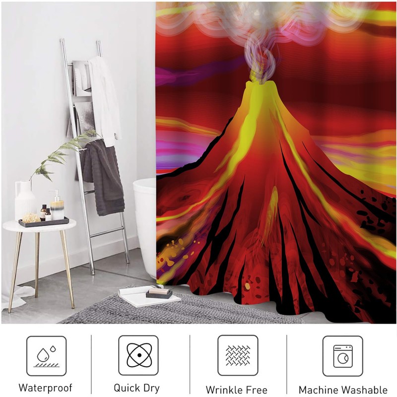 JOOCAR Design Shower Curtain, Volcano with Smoke Vibrant Abstract Eruption