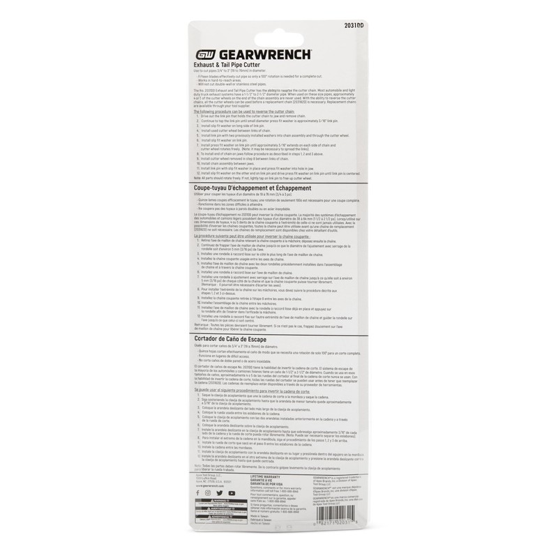 GearWrench 2031DD Exhaust and Tailpipe Cutter, with Fifteen Blades, Black