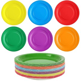 LATERN 90Pcs Colorful Paper Plates, 7 Inch Disposable Paper Plates Dessert Plates Dinner Plates for Wedding Birthday Party Picnic Baby Shower DIY Painting (6 Colors)
