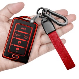 Sindeda for Jeep Key Fob Cover with Keychain Soft Full Protection Key Shell Key Case Compatible with 2021 2022 2023 2024 Grand Cherokee L Grand Wagoneer (5 Buttons, Red)