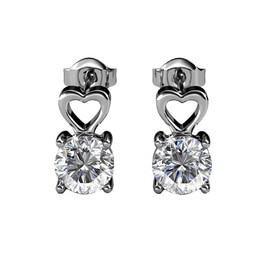 Cate & Chloe Marian Passion 18k White Gold Heart Earrings with Crystals, Sparkling Silver Dangling Stud Earring, Solitaire Round Cut Diamond Crystals, Wedding Anniversary Jewelry