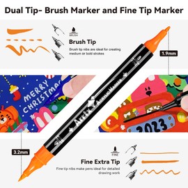 Arrtx Acrylic Paint Pens, 32 Colors Brush Tip and Fine Tip (Dual Tip) Paint Markers for Rock Painting, Water Based Acrylic Painting Supplies for Fabric Painting,Wood, Plastic, Canvas, Easter Egg