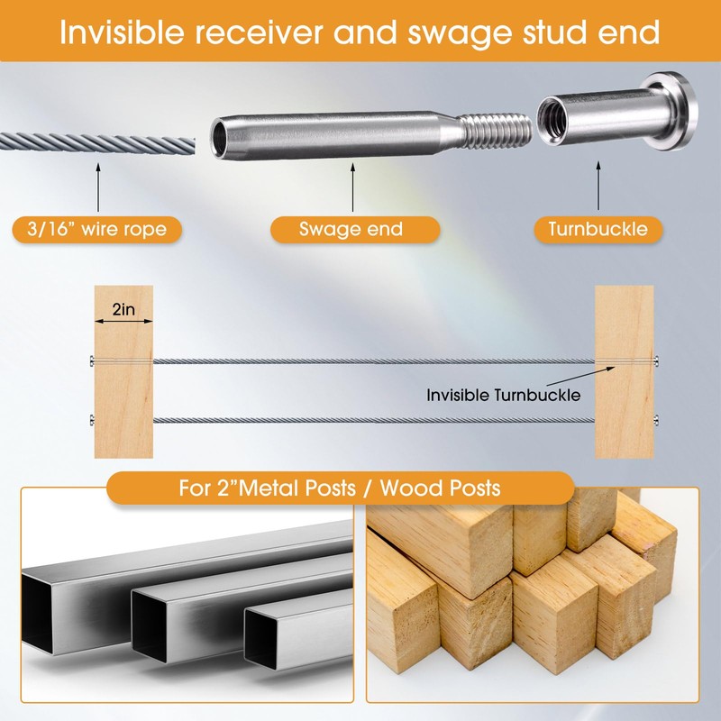 Blulu 80 Pack Invisible Cable Railing Kit, T316 Stainless Steel