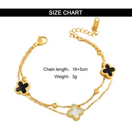 Hanaoops Lucky Leaf Bracelet Four Leaf Clover Bracelet for Women Size Adjustable Titanium Steel Bracelet Lucky Symbol Jewelry Bracelet Lucky Jewellery for Women and Girls, Stainless Steel, No gems