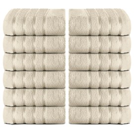 GC GAVENO CAVAILIA Flannel Face Cloth 12 Pack Striped Towels Set | 30 x 30 Cm Face Towels Cotton Washcloths Face Towel For Gym Spa | Soft Feel, Quick Dry & Super Absorbent Fingertip Towels, Cream