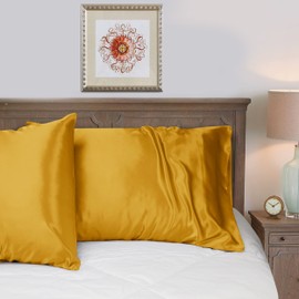 Yorkshire Bedding Satin Pillow Cases 2 Pack – Luxurious Ochre Pillowcases For Hair and Skin Standard Size with Envelope Closure Hypoallergenic 50 x 75 cm