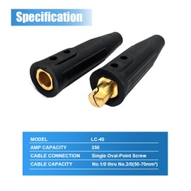 2 Pack LC-40 Welding Cable Connector Set,Welding Lead Connectors,Fit for Welding Machine Leads Accessories,1/0 and 2/0 Cable Size Capacity,350 Amp Max Rating(2 Male / 2 Female)