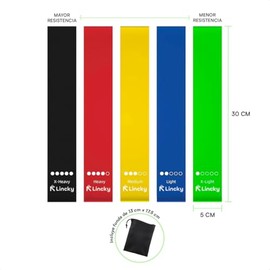 LINKY Set de 5 Bandas de Resistencia para Ejercicio | Bandas Elásticas Fitness, 5 Niveles de Resistencia, Para Yoga, Pilates, Glúteos y Entrenamiento 